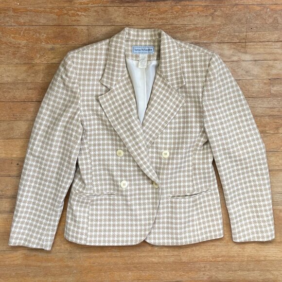 Vintage Plaid Double Breasted Blazer Size Small/Medium (8) 80s Wool Blend Jacket